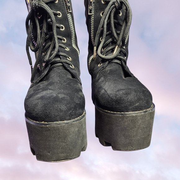 Current Mood Greenpoint Platform Black Suede Zip Up Festival Rave Boots Sz 8 - Picture 4 of 8